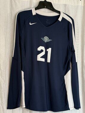 Nike Dri Fit Athletic Long Sleeve Volleyball #21 Navy Blue Top MD